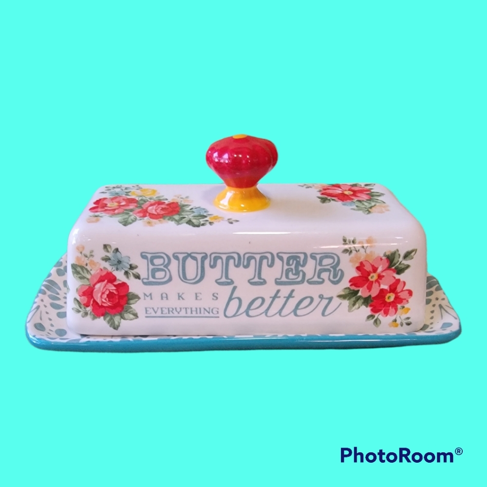 NEW!! Pioneer Woman Vintage Floral Butter Dish